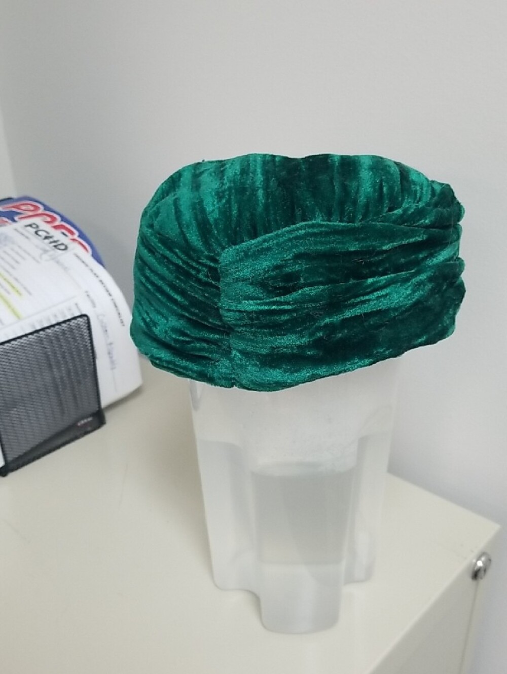 Velvet Pillbox Hat in Emerald Green - Picture 2 of 7